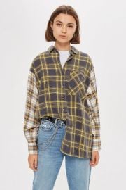 PETITE Mixed Check Oversized Shirt at Topshop